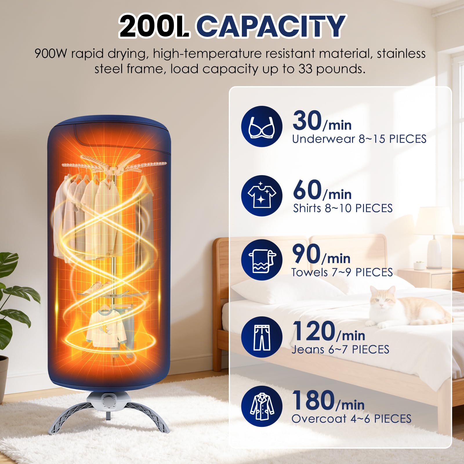 Heated Clothes Airer, 900W Portable Electric Clothes Dryer Indoor, 12kg 2-Tier Circulates Hot Air Airer Machine for Quick Drying, Energy Efficient Indoor Drying for Household - 2