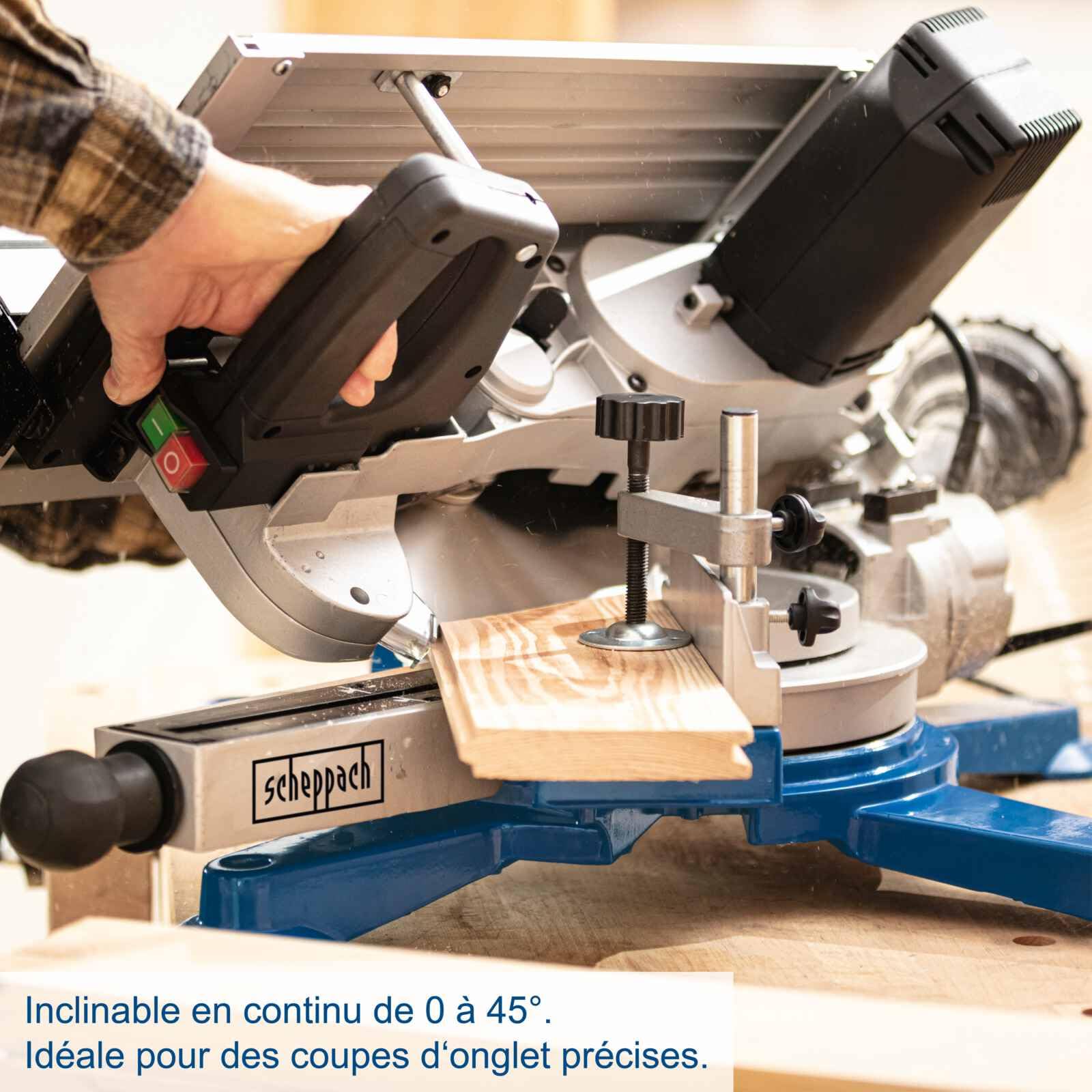 Scheppach Scie HM100T | Scie à onglet Radiale | Scie sur table | Scie pendulaire | 1800W | Lame Ø254mm 60 dents | Légère & Robuste | Fonte en aluminium associe qualité et durabilité