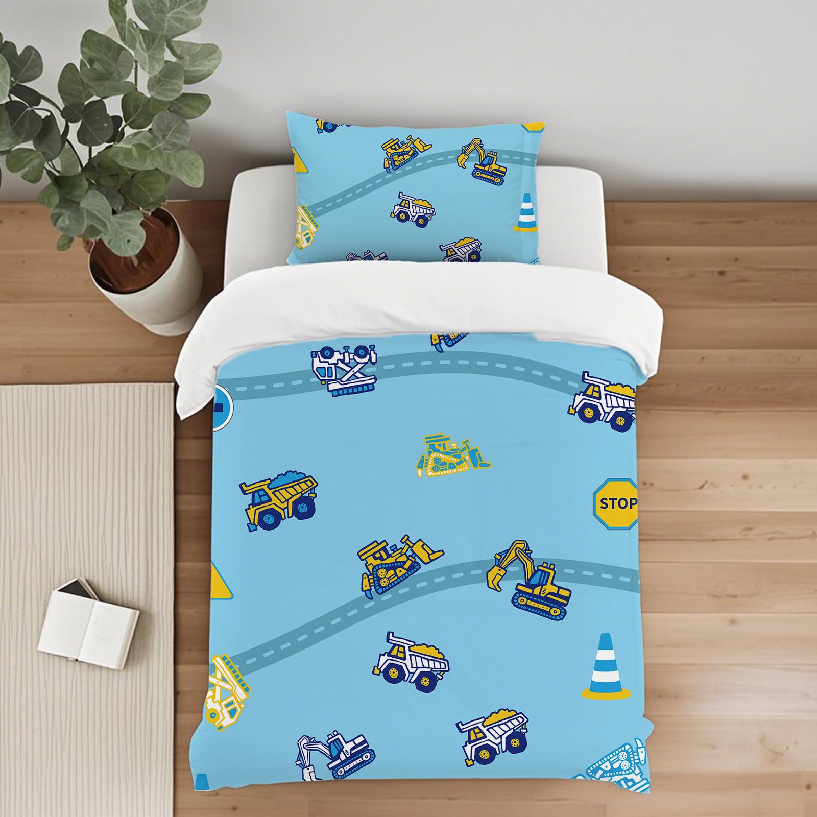 Housse de couette 135x200 tracteur bleu avec sa taie d'oreiller 80x80 cm en microfibres