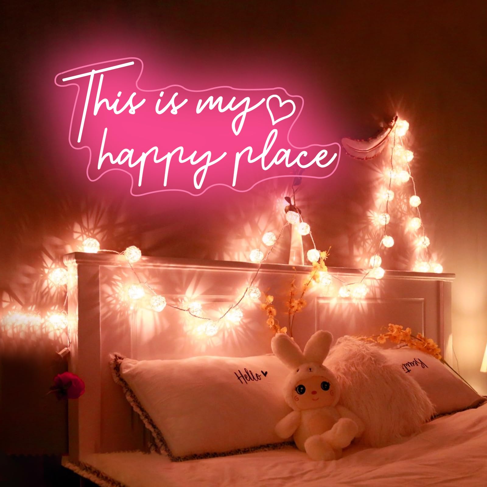 This is My Happy Place Neon Sign Pink LED Neon Sign Aesthetic Room Decor for Teen Girls Neon Light Signs for Bedroom Salon,College Dorm - Image 2