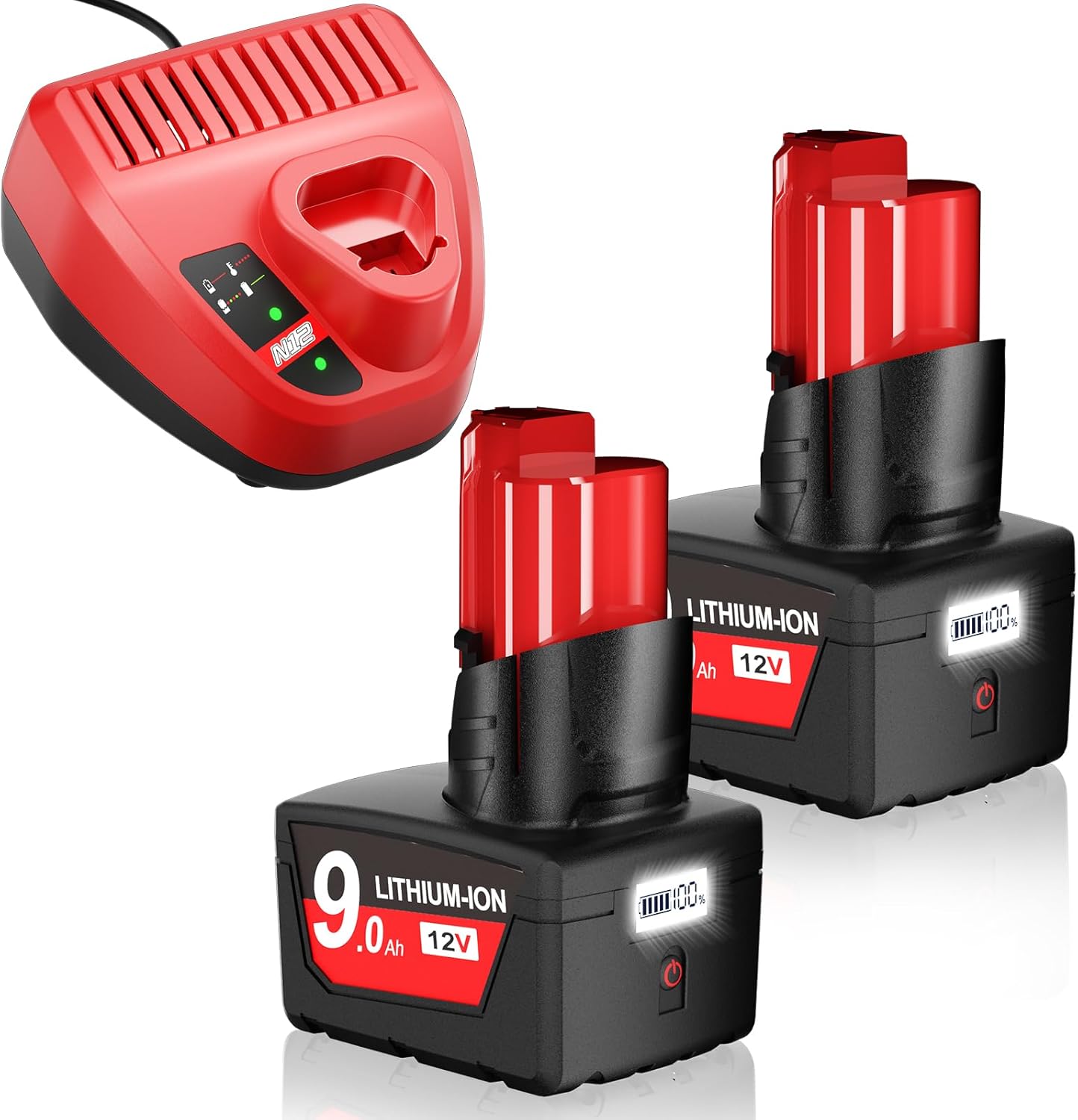Bonacell Upgraded 2Pack 9.0Ah Replacement for Milwaukee M12 Battery Lithium 12V Battery with LCD Display Compatible with 48-11-2401 48-11-2412 48-11-2411 48-11-2420 48-11-2410 Cordless Tools