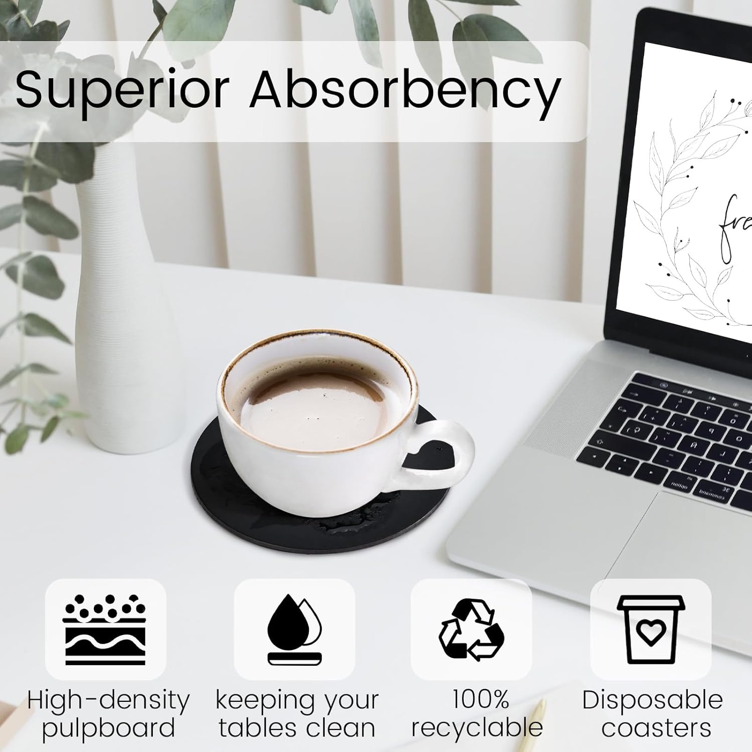 200 Pieces Disposable Paper Coasters, GOH DODD Thickened (1.5MM) 4 Inch Bar Coasters Bulk Absorbent Cardboard Blanks for Sublimation Drinks DIY Arts Crafts Wedding Party Gifts, Black, Square Round - Image 3