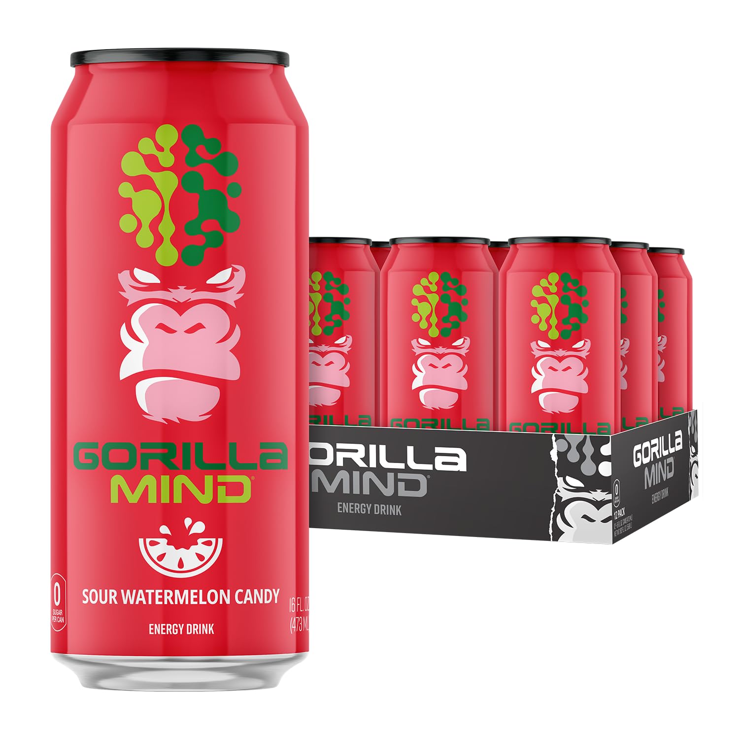 Gorilla Mind Energy Drink | Unmatched Energy · Amplified Focus | N-Acetyl-L-Tyrosine, Alpha-Gpc, 200Mg Caffeine, Uridine, Saffron | 0 Sugar Or Artificial Colors | 16 Oz, Pack