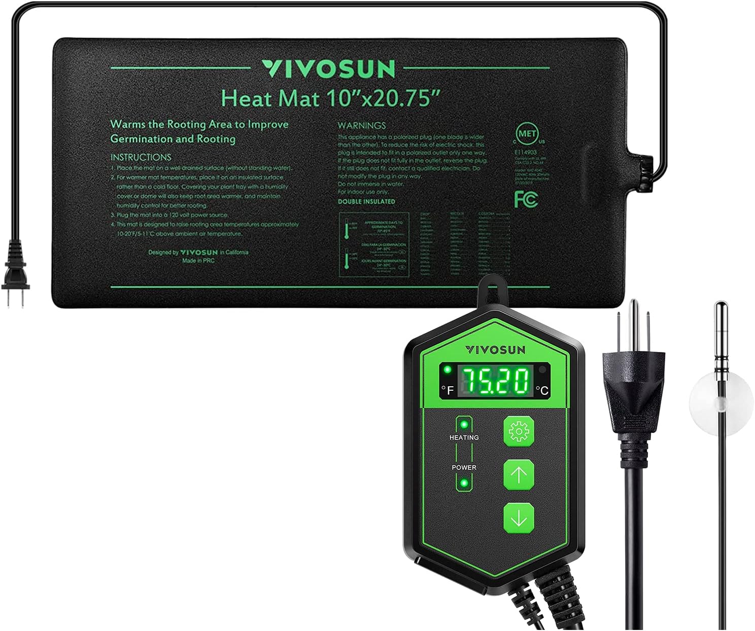 VIVOSUN 10"x20.75" Seedling Heat Mat and Digital