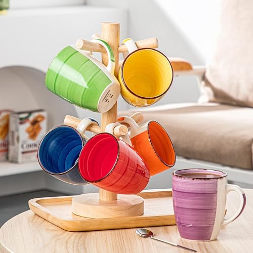 Miniatura 6 de vancasso Bonita - Juego de 6 tazas de café de 12 onzas, tazas de café de cerámica para capuchino, café con leche, té, cacao, color cálido