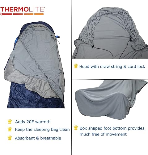 Miniatura 8 de Forro 100% Thermolite para saco de dormir con 2 cremalleras, momia con capucha y rectangular para campamento saco de dormir para adultos para hotel,