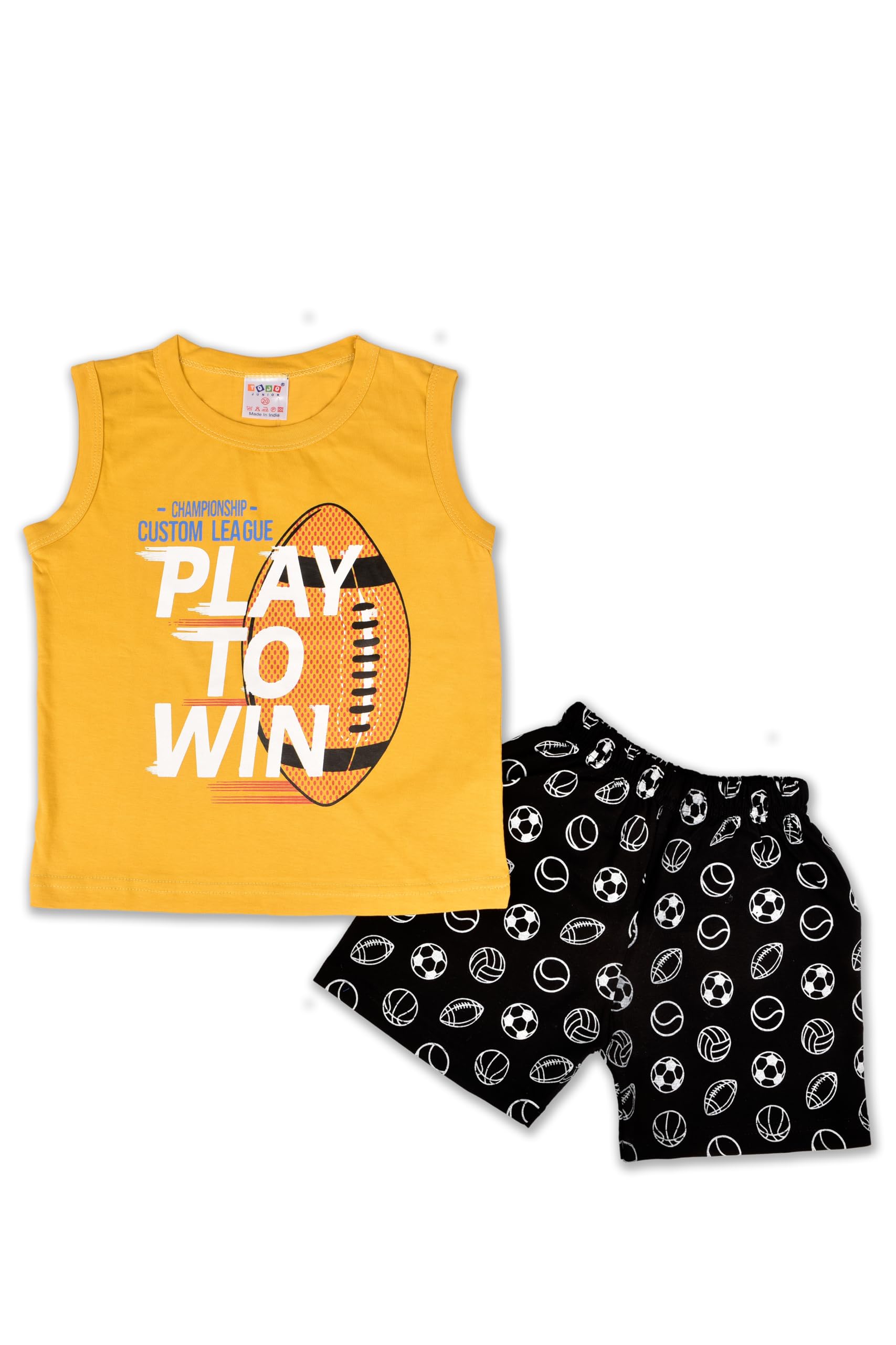 TOJO JUNIORKids Cotton Printed round neck T-Shirt and half pant-Multiolor - 4050M