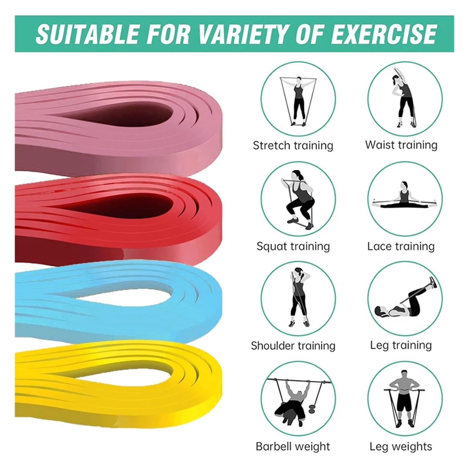 FitnessbäNder 1-teiliges Yoga-Widerstandsband mit verschiedenen Ebenen, elastisches Fitness-Stretching-Band, for Heben der Hüfte, tiefes Hocken, Körperformung für Beintraining
