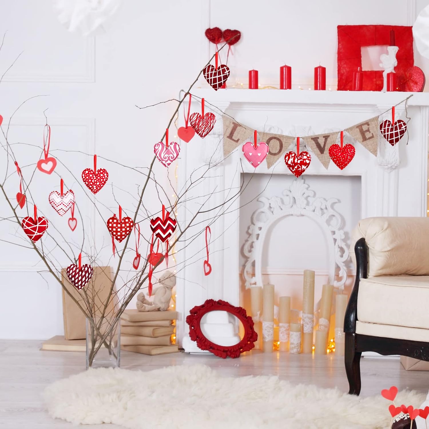 Breling 12 Pcs Valentines Felt Heart Ornaments for Tree 3.15 Inch Valentines Red Heart Hanging Decorations Small Red Felt Hanging Decoration for Wedding Anniversary Party Decor DIY Crafts