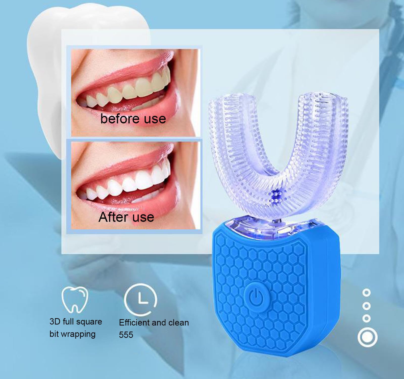 VIDECOR Cepillo de Dientes Eléctrico Automático para Adultos, Cepillo de Dientes Eléctrico de 360 ​​Grados, Cepillo de Dientes Eléctrico en Forma de U de Viaje,C