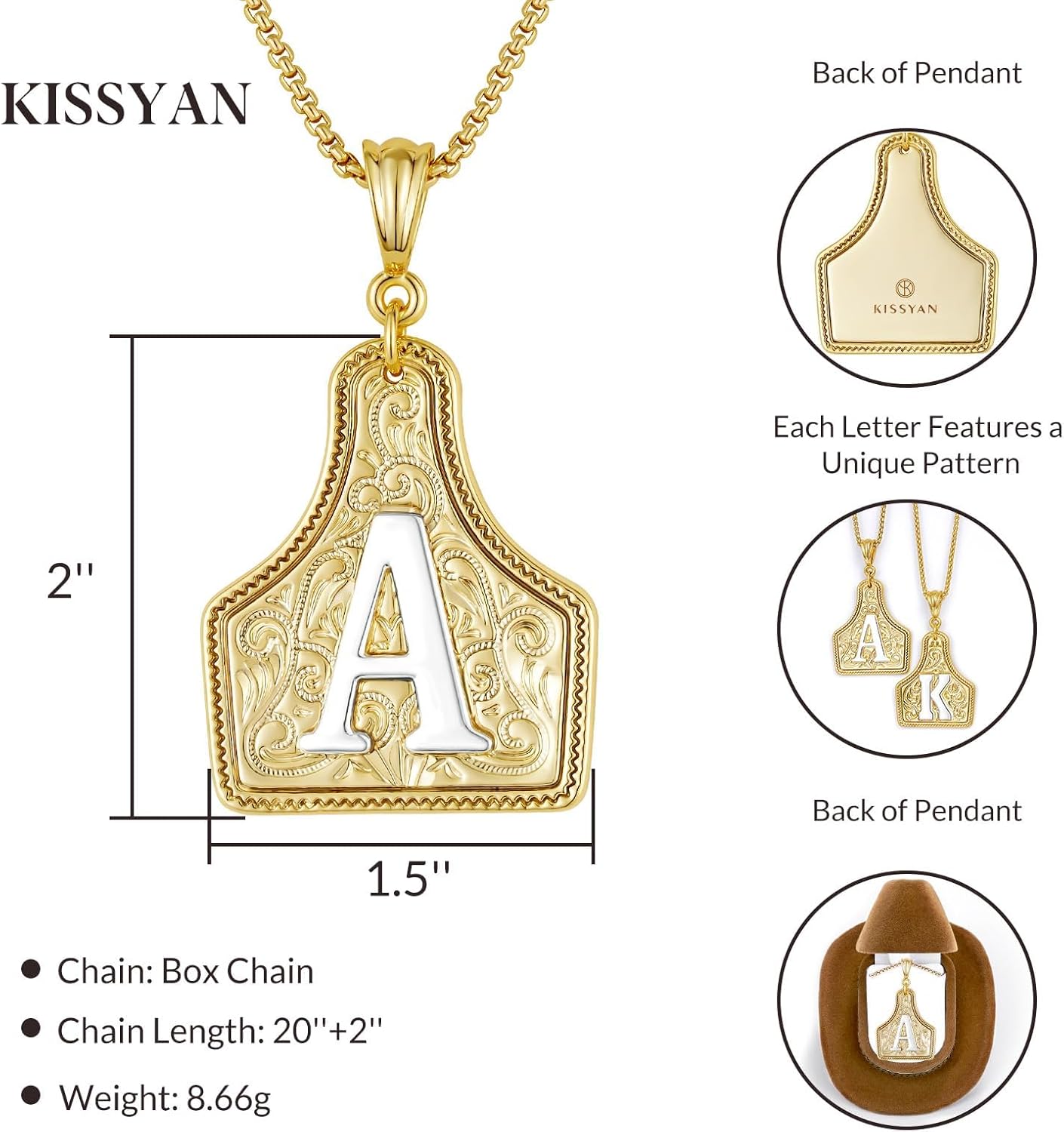 KissYan Western Cowgirl Initial Necklace Valentines Day Gifts for Men Women, 14K Gold Plated Cowboy Letter Pendant Necklace Handmade CowTag Two-Toned Jewelry - Image 7