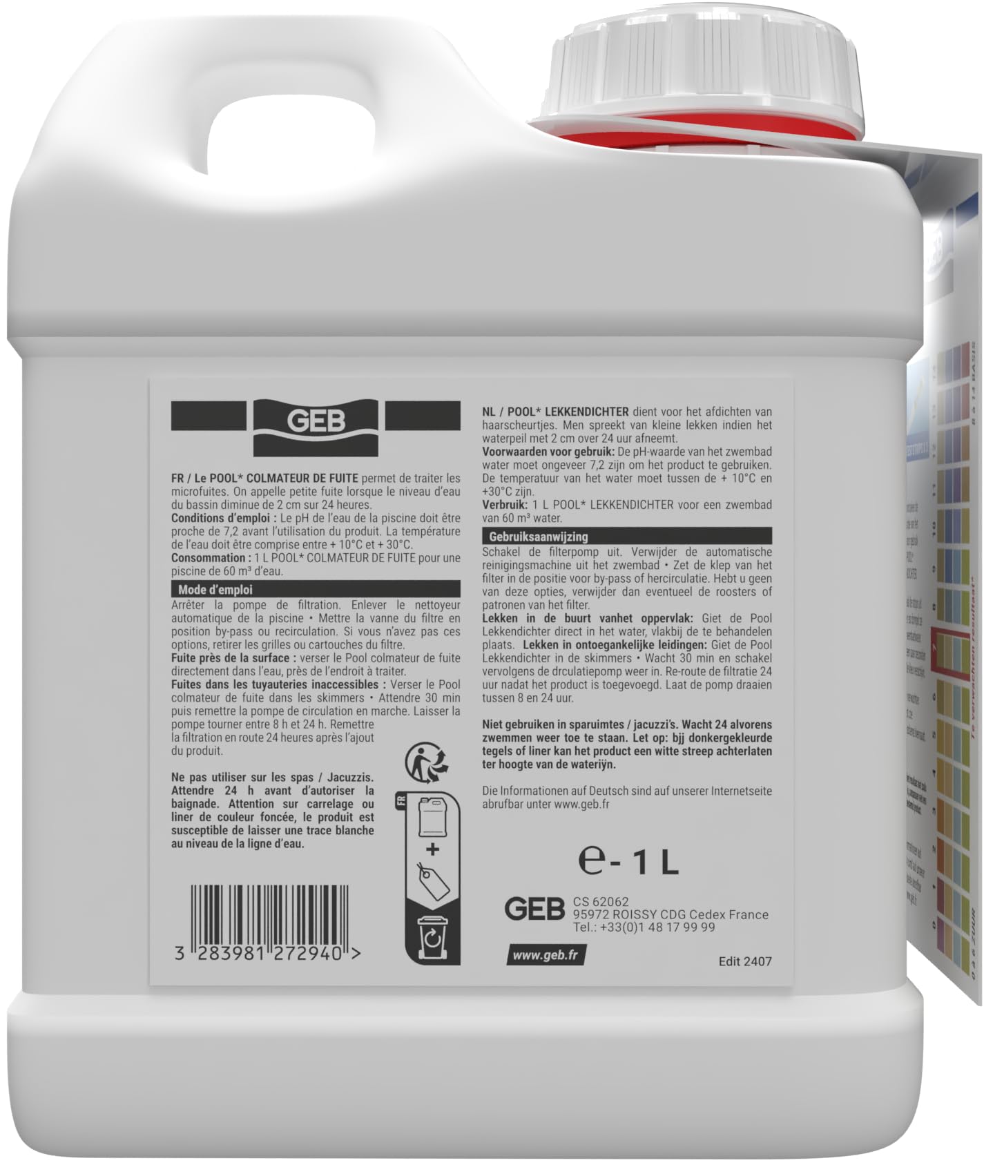 GEB Pool Colmateur de fuites. Liquide colmatant pour la réparation de fuites dans la piscine pour canalisations enterrées et bassin, 1 Litre (Lot de 2)