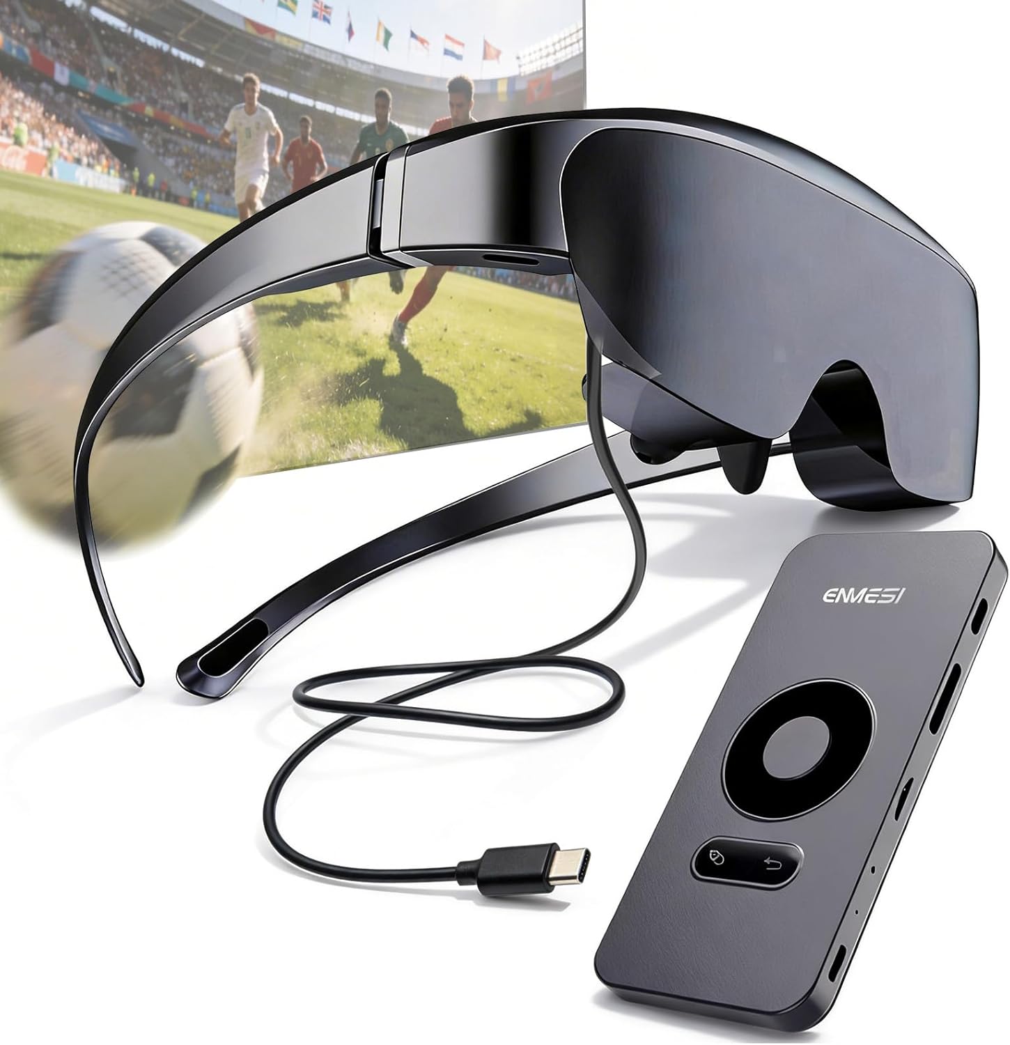 AR Glasses, HMD Head-Mounted Display, 400" Virtual Screen MicroOLED 1920*1080, 50° FOV, 3000 Nits, 2D/3D Mode, 0-600° D Adjustment, Multi-Device Compatible for Gaming & Movies(Type-C port)