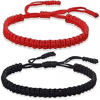 Fuqimanman2020 Handmade Red Black Tibetan Rope Bracelets 2-Pack - Adjustable Good Luck Amulet for Women & Girls