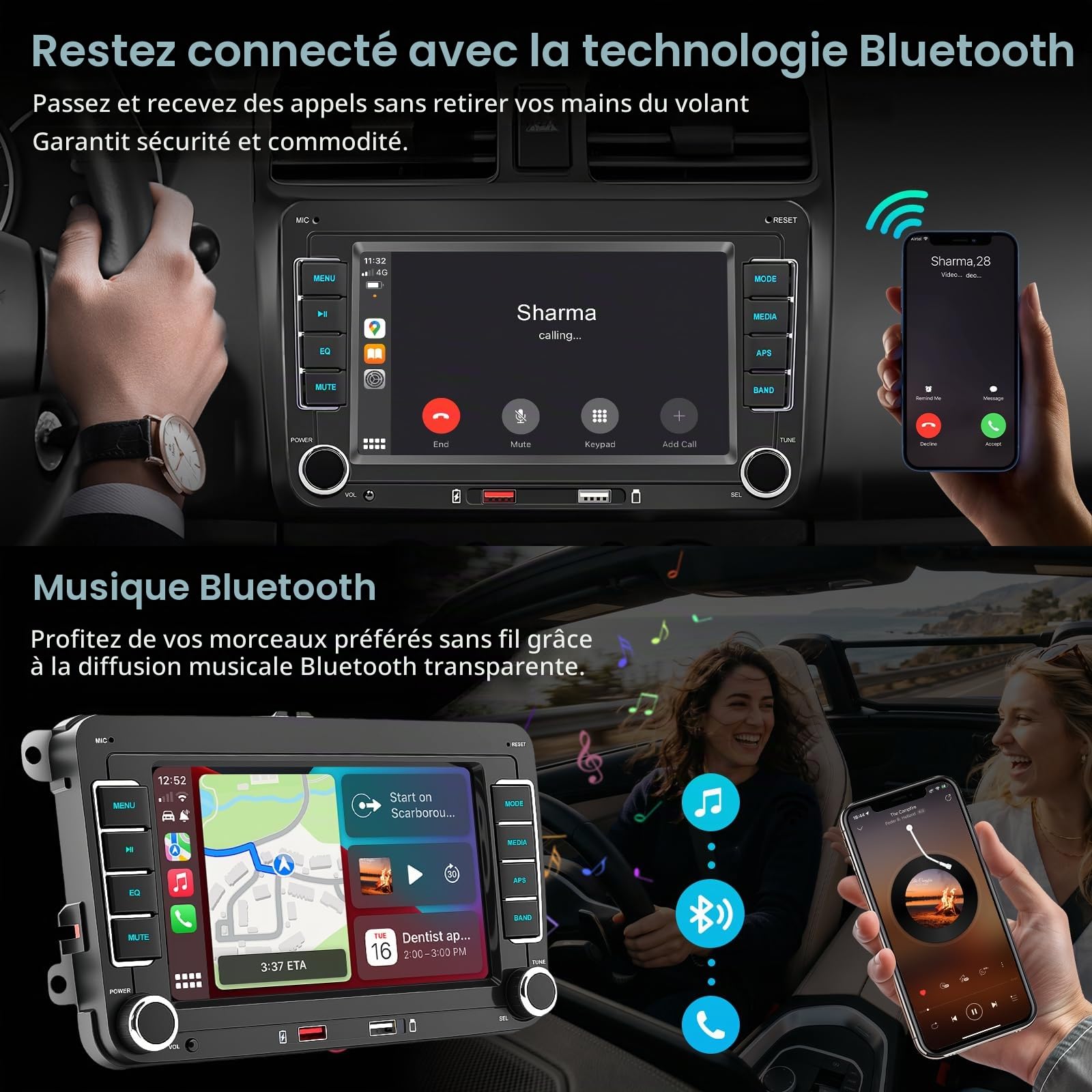 Autoradio pour VW Golf Passat Polo Caddy Tiguan Touran Seat, Radio Voiture 7" Écran Tactile HD avec CarPlay et Android Auto sans Fil, Bluetooth, Mirror Link, FM/AM RDS, Canbus, SWC