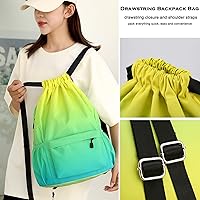 Vista 4 de Mochila con cordón para mujer, bolsa de gimnasio con cordón, resistente al agua, pequeña bolsa de cincha azul (Blue-Blue)