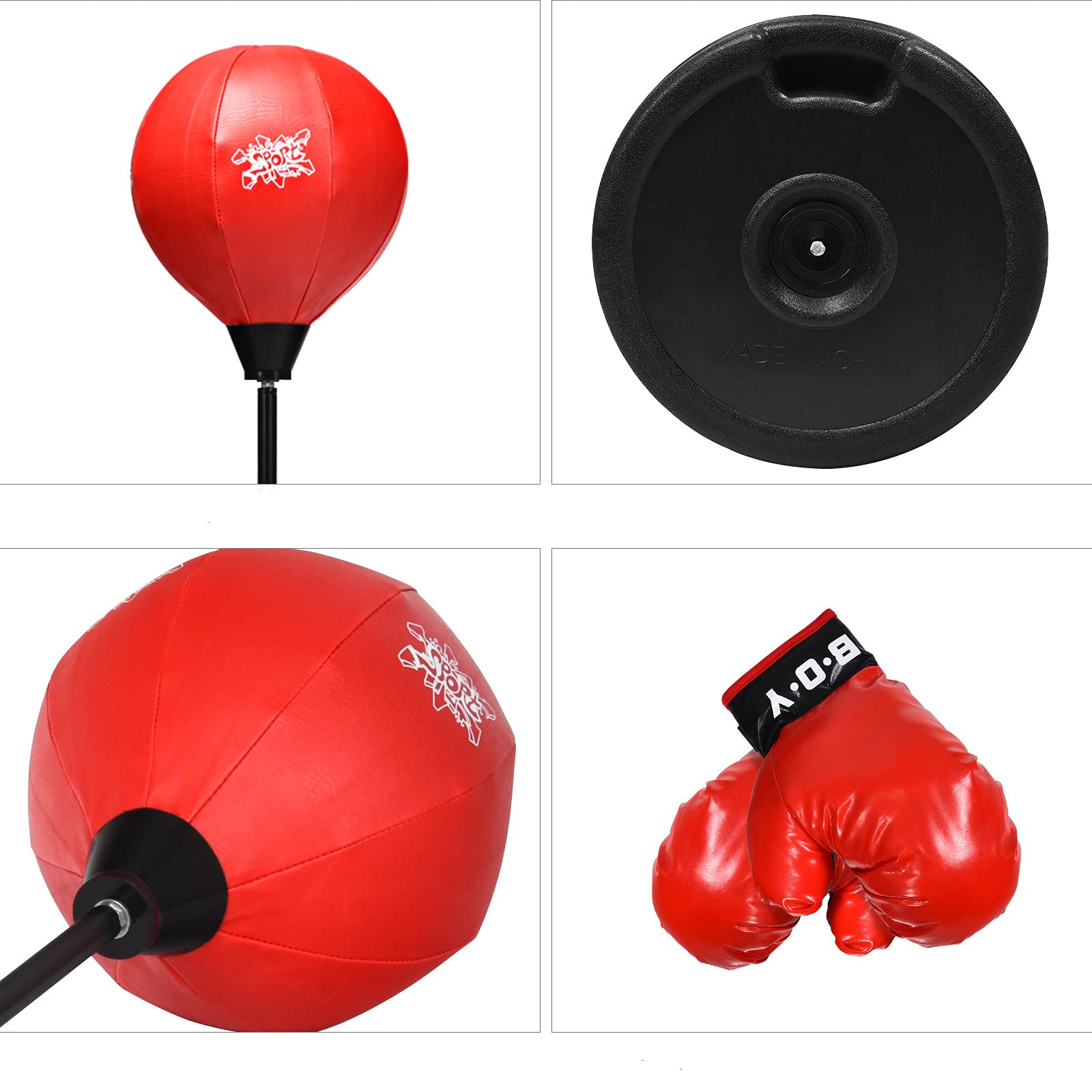 GYMAX Punching Ball avec Hauteur Réglable pour Enfants et Adultes, Sac de Frappe sur Pied avec Pompe, 2 Gants de Boxe Idéals pour l'Entraînement de Boxe, Rouge