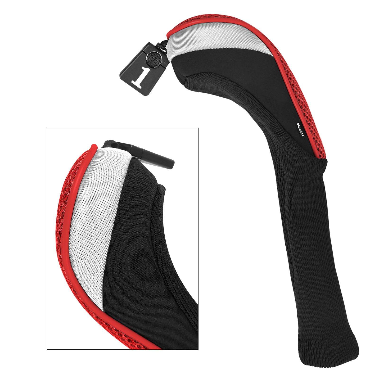Andux Golf Schlägerkopfhüllen für Driver, 460 cc, Langer Hals rot