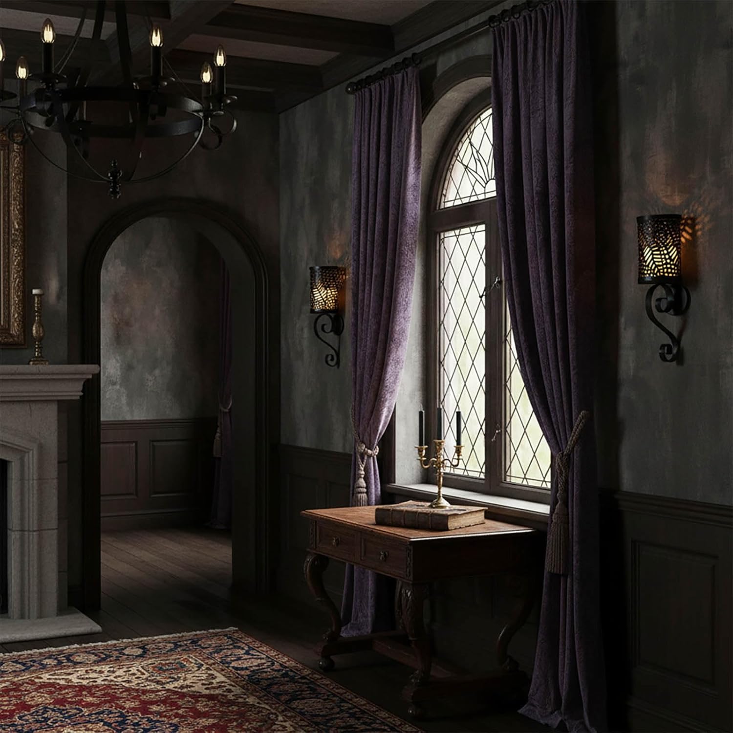 Candle Sconce Candle Holder Set of 2, Black Gothic Design Metal Wall Candle Holder, Home Wall Decoration for Living Room, Bathroom, Dining Room