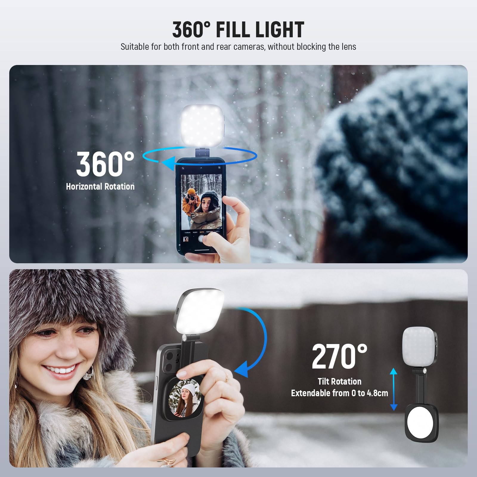 NEEWER Magnetisches Selfie Licht kompatibel mit iPhone MagSafe CRI95 700lx/0,3m Faltbare LED Handy Füllring Beleuchtung mit Ständer/Spiegel für Zoom Make up Fotografie Aufnahme NL48B,Schwarz