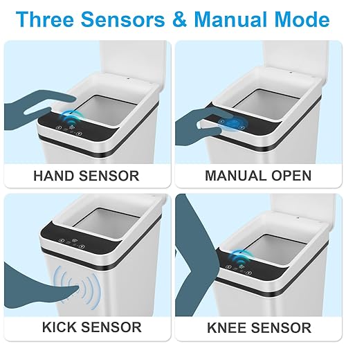 Miniatura 4 de Paquete de 2 basureros de baño, cubo de basura inteligente sin contacto, cubo de basura automático con sensor de movimiento con tapa, cubo de basura