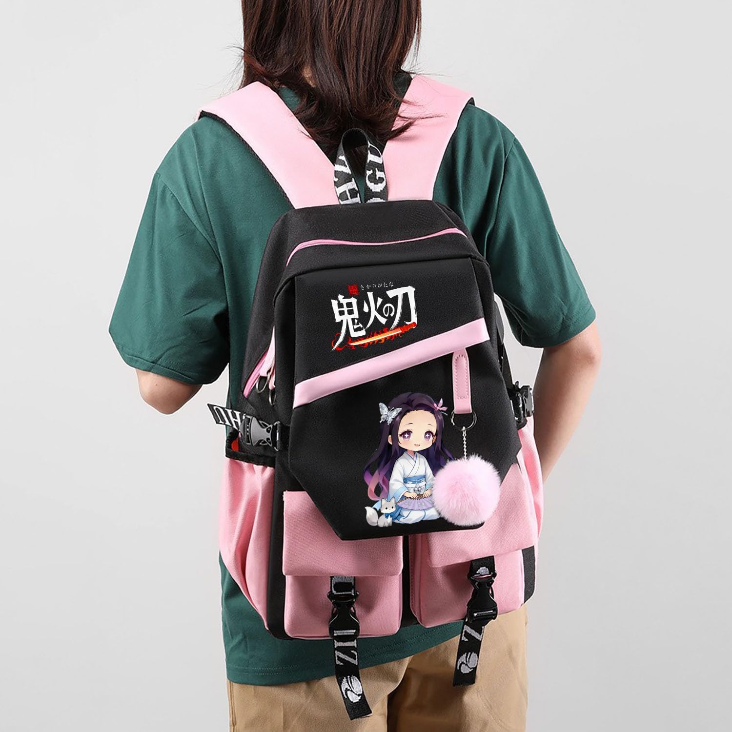 ZJYJING Japanese Anime Backpack for Girls Teen Cute Cartoon School Backpack for Elementary Middle Students Bookbag (Pink-Z)