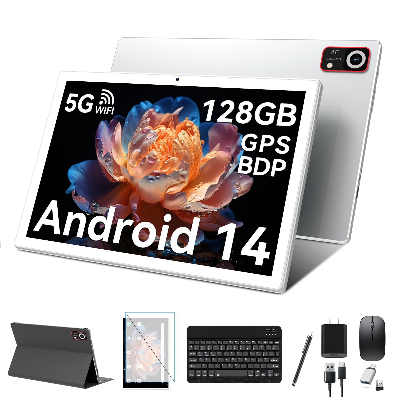 Android14 タブレット10インチ9GB RAM+128GB ROM 2025 Android 14 Tablets 10 Inch, 5G Wifi Tablet with 8GB RAM +