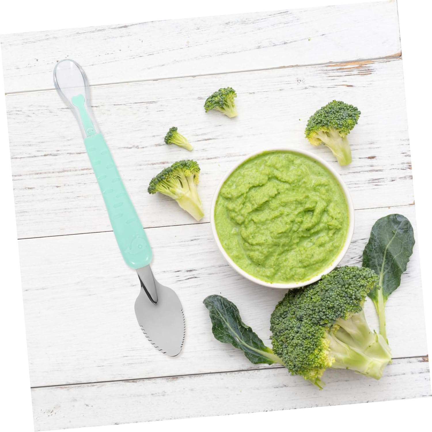 Milisten Stainless Steel Fruit Puree Scraper Spoon with Soft Silicone Head for Boy Girl Ergonomic Handle Durable Utensil for Scraping Food and Dessert Green with Storage Case