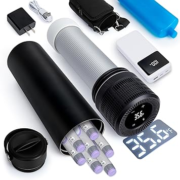 YOUSHARES Electric Insulin Cooler Travel Case, 35-68F Custom & Display Temperature Medical Cooler with Power Bank & USB Charger, TSA Approved Diabetic Medication Refrigerator with Biogel Ice Pack