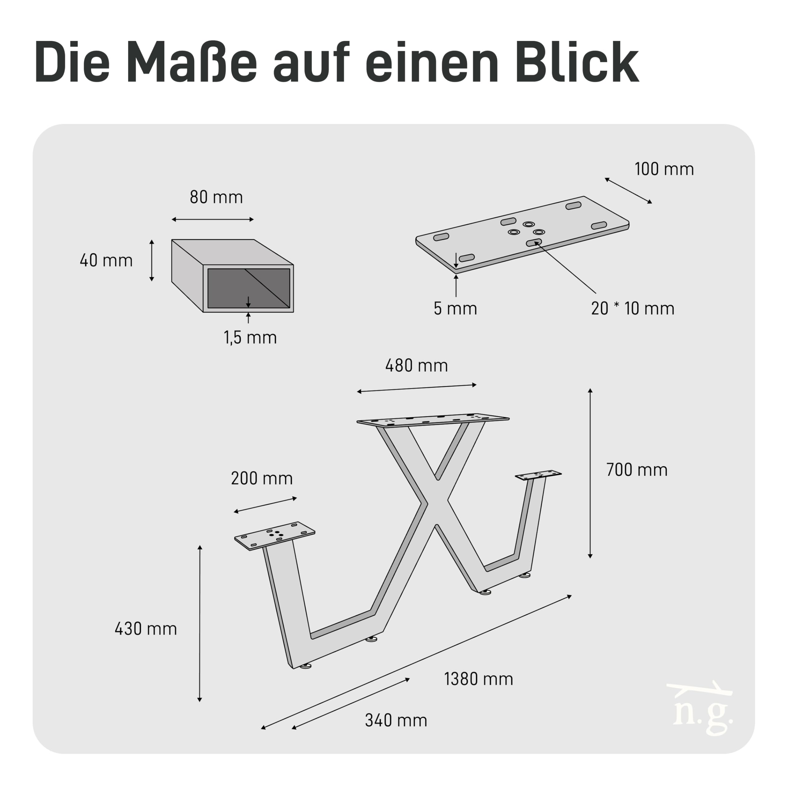 Natural Goods Berlin Sitzgruppe X-Form - DIY Bierzeltgarnitur 2X Tischbeine Metall Schwarz mit Bank - Picknicktisch Sitzgarnitur Outdoor - Tischkufen Bank mit Tisch - Stahl Tischfüße 138 cm x 70 cm