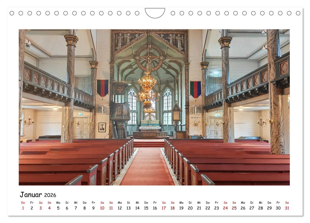 Schwedische Kirchen auf dem St.Olavsweg (Wandkalender 2026 DIN A4 quer), CALVENDO Monatskalender: Innenansichten Schwedischer Kirchen auf meiner Pilegrimwanderung.