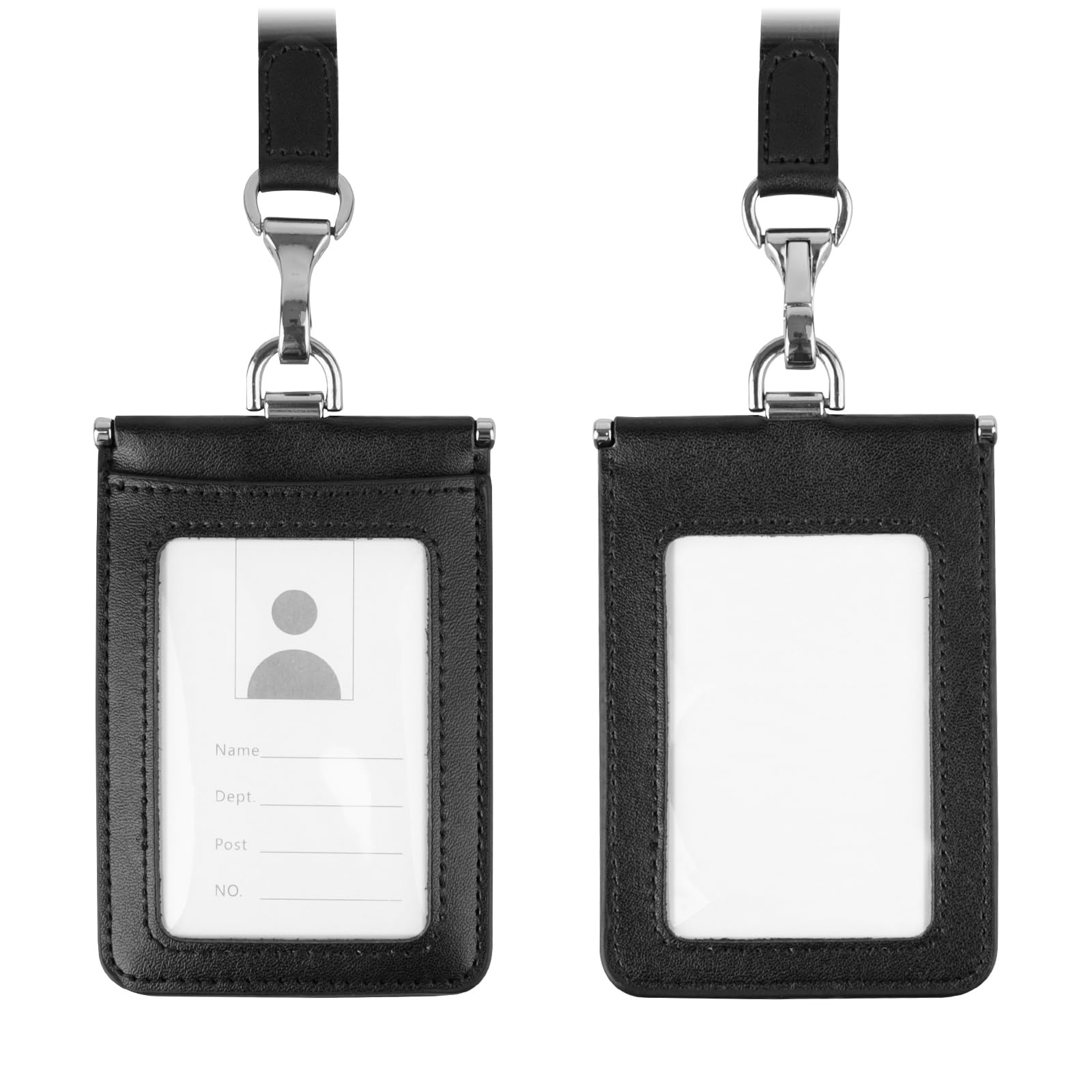 Diakey Vertical Genuine Leather ID Badge Holder with Lanyard