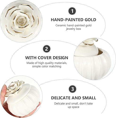 Vista 6 de HEMOTON - Joyero de cerámica con tapa pequeño organizador de joyas para decoración del hogar