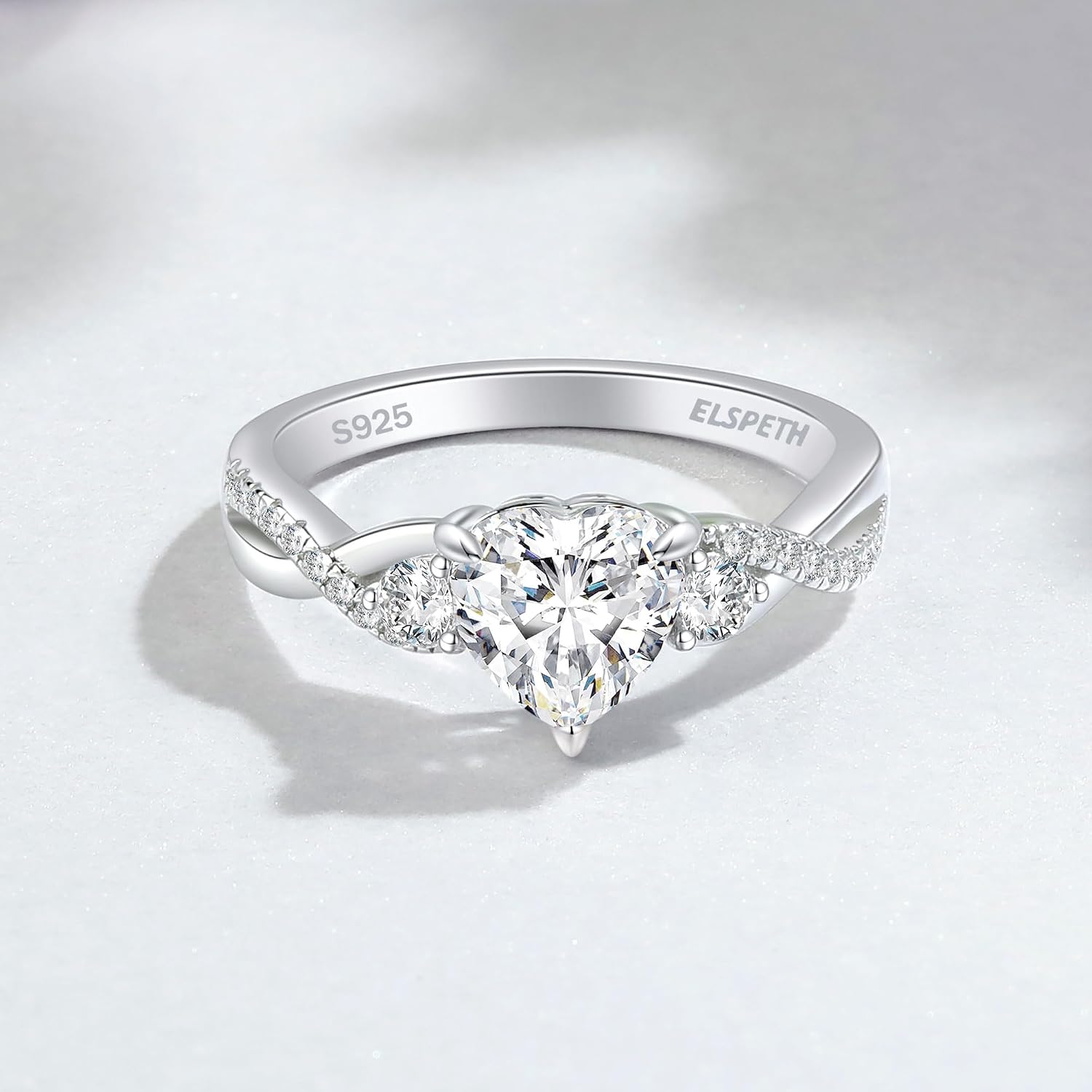 Elspeth 925 Sterling Silver Heart Engagement Ring for Women Heart Cut Cubic Zirconia Promise Ring Size 4-10