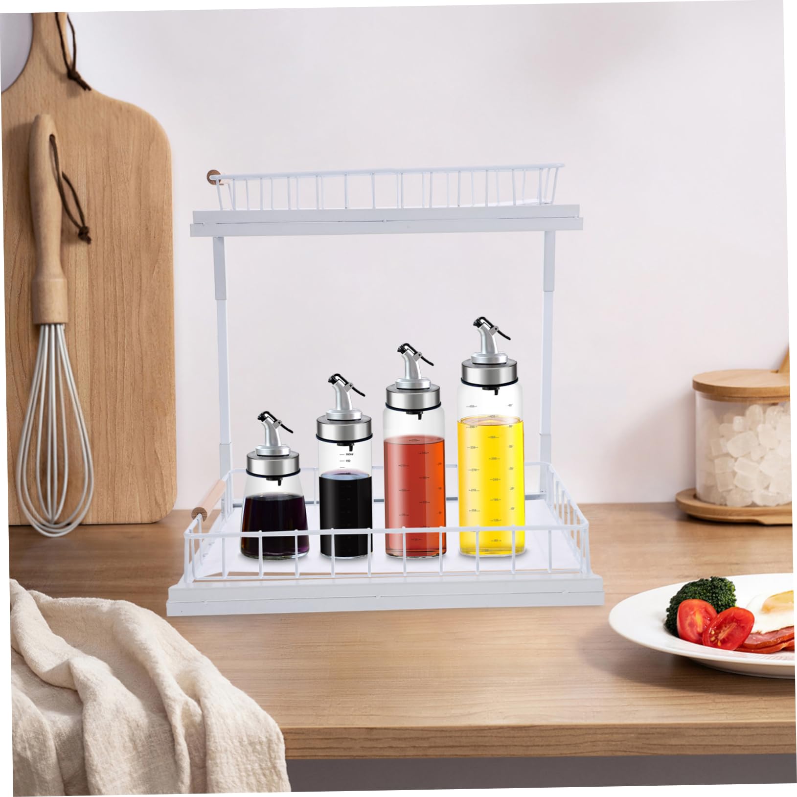 Küchenschrank Organizer Ausziehbar, Zweistufig, Weiß aus Kohlenstoffstahl