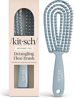 Kitsch Cepillo desenredante – Cepillo flexible para cabello rizado para mujeres, hombres y niños | Cepillo desenredante con marco flexible y cerdas ultra suaves para hebras húmedas o secas – Azul