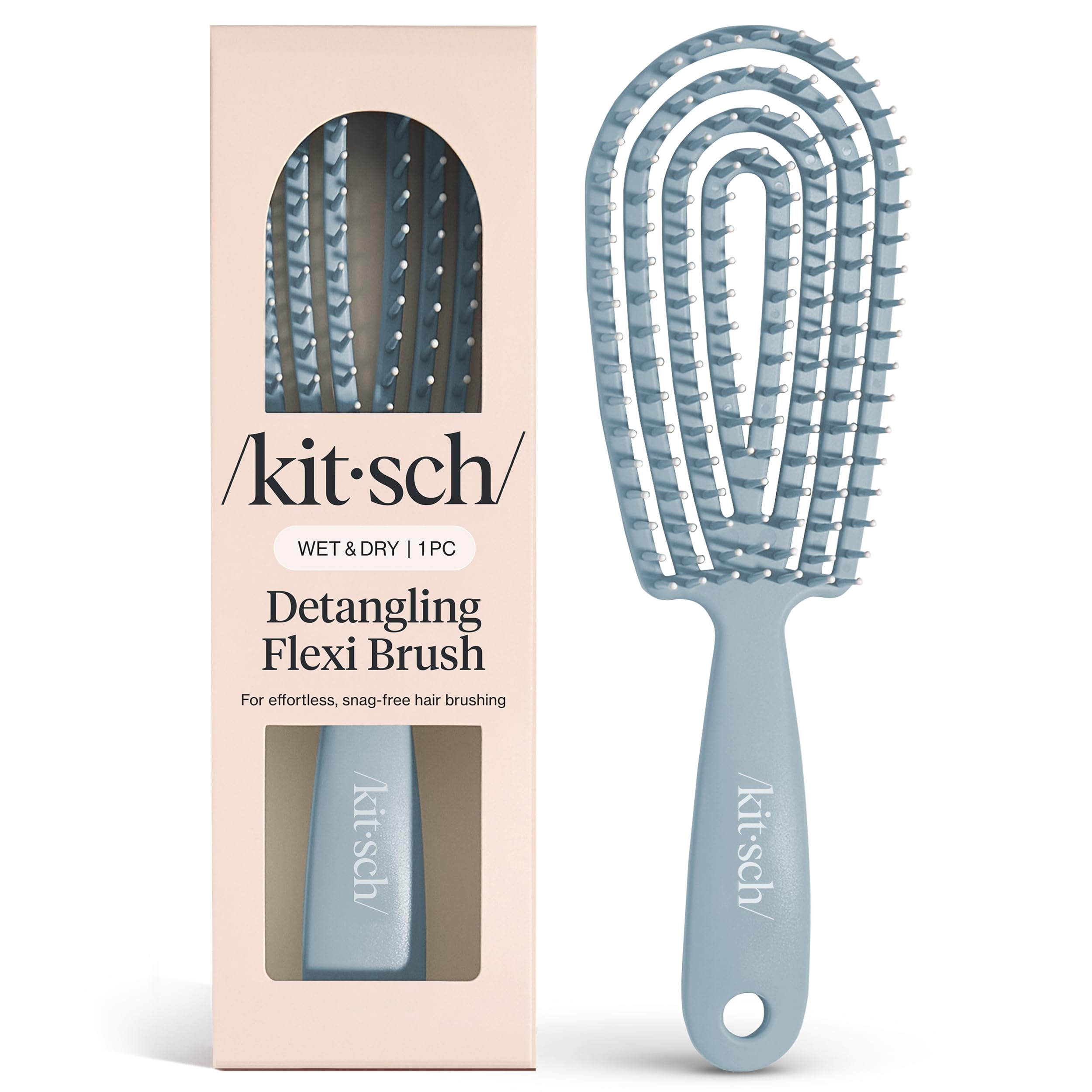 Kitsch Detangler Brush – Flexible Curly Hair Brush for Women, Men & Kids | Detangling Hairbrush with Bendable Frame and Ultra-Smooth Bristles for Wet or Dry Strands - Haze Blue