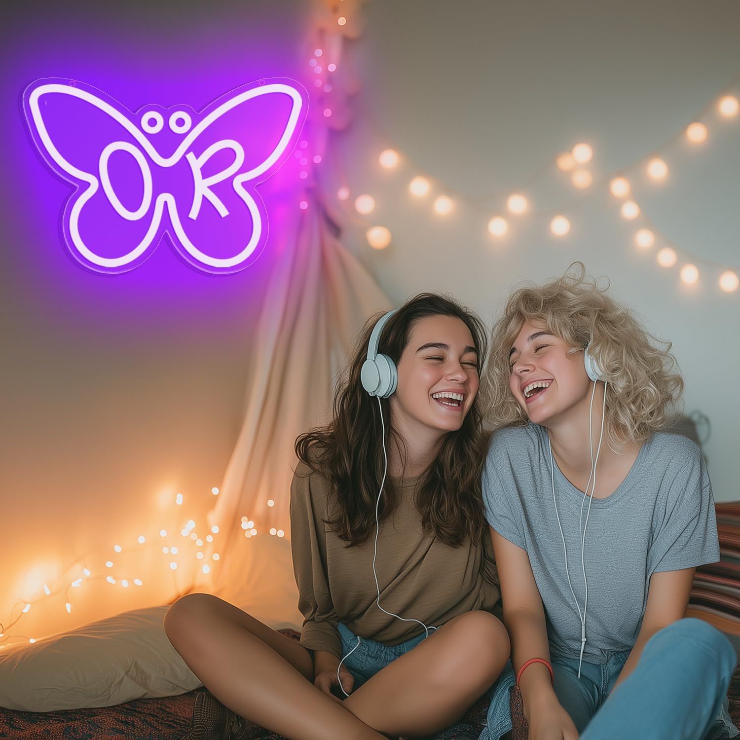 Butterfly OR Purple Neon Sign, Decoration Dimmable Light for Fans, Bedroom, Kids Room, Living Room, Birthday Party Decoration, Neon Sign Gift, Name Decor for Girl, Size 14 * 9.5 inches