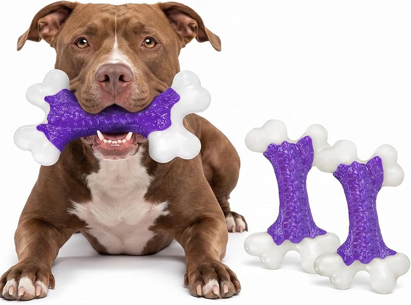 Brinquedo para Mastigar para Cães em Nylon Resistente com Sabor de Bacon Kseroo, Roxo, 2 unidades