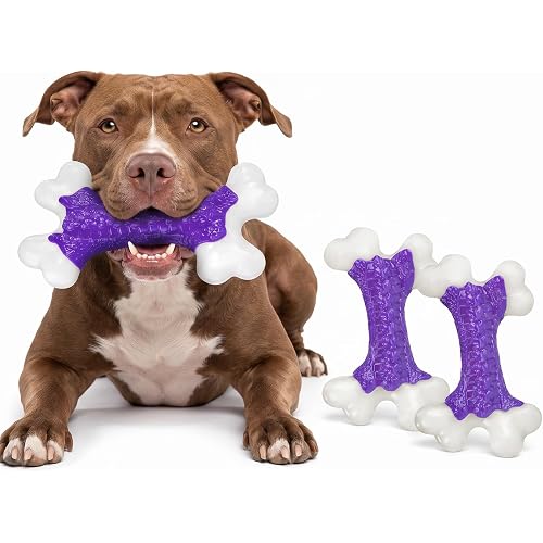 Kseroo 2-Pack Indestructible Dog Toys for Aggressive Chewers: Bacon Flavored Hard Nylon Bone Chew Toys, Tough Dog Chew Toys for Large Dogs, Dog Toys to Keep Them Busy for Medium Large Breed, Purple
