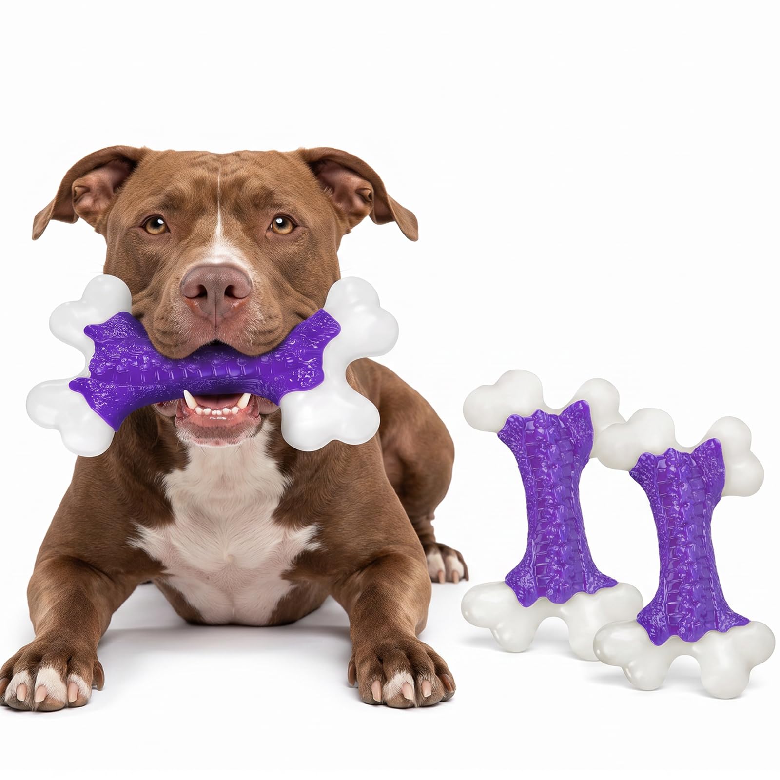 Kseroo 2-Pack Indestructible Dog Toys for Aggressive Chewers: Bacon Flavored Hard Nylon Bone Chew Toys, Tough Dog Chew Toys for Large Dogs, Dog Toys to Keep Them Busy for Medium Large Breed, Purple