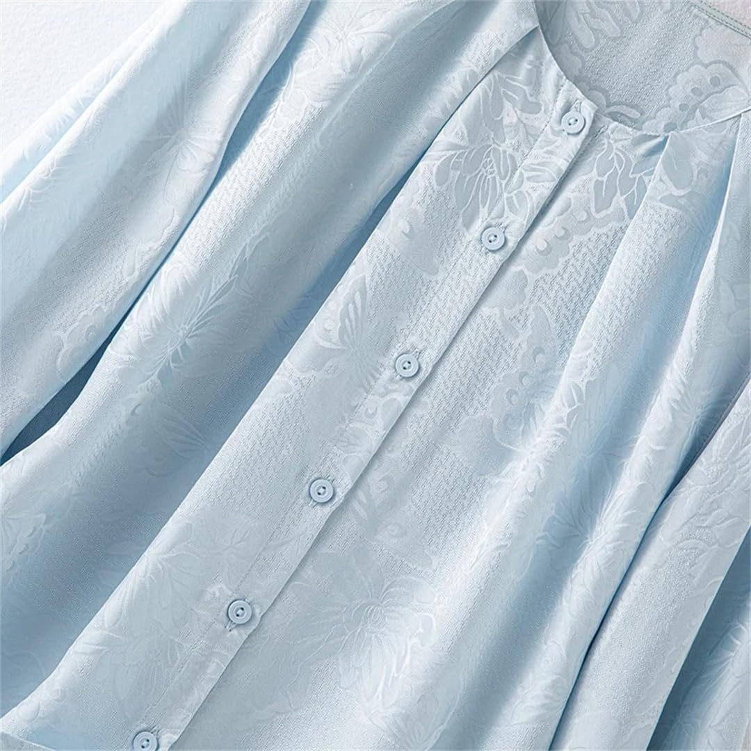 Camisa de manga larga con cuello redondo para mujer, 100% seda de morera, mariposa y flores