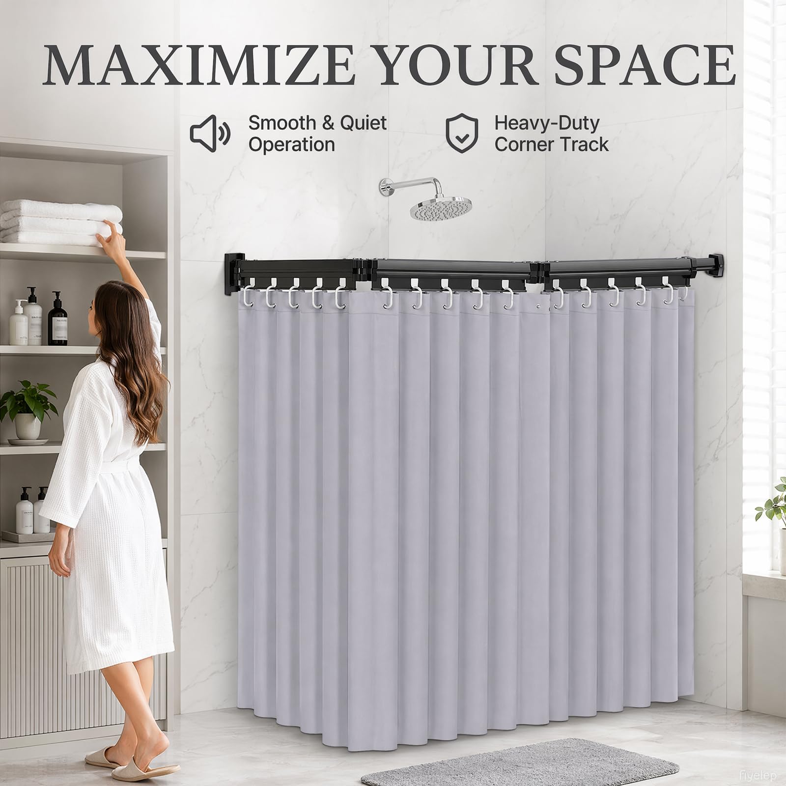 Asta per tenda da doccia, a forma di L/U, pieghevole, 3 pieghe, colla e foratura, angolo regolabile, con colla di montaggio, montaggio a vite, impermeabile, per bagno, camper, ospiti WC