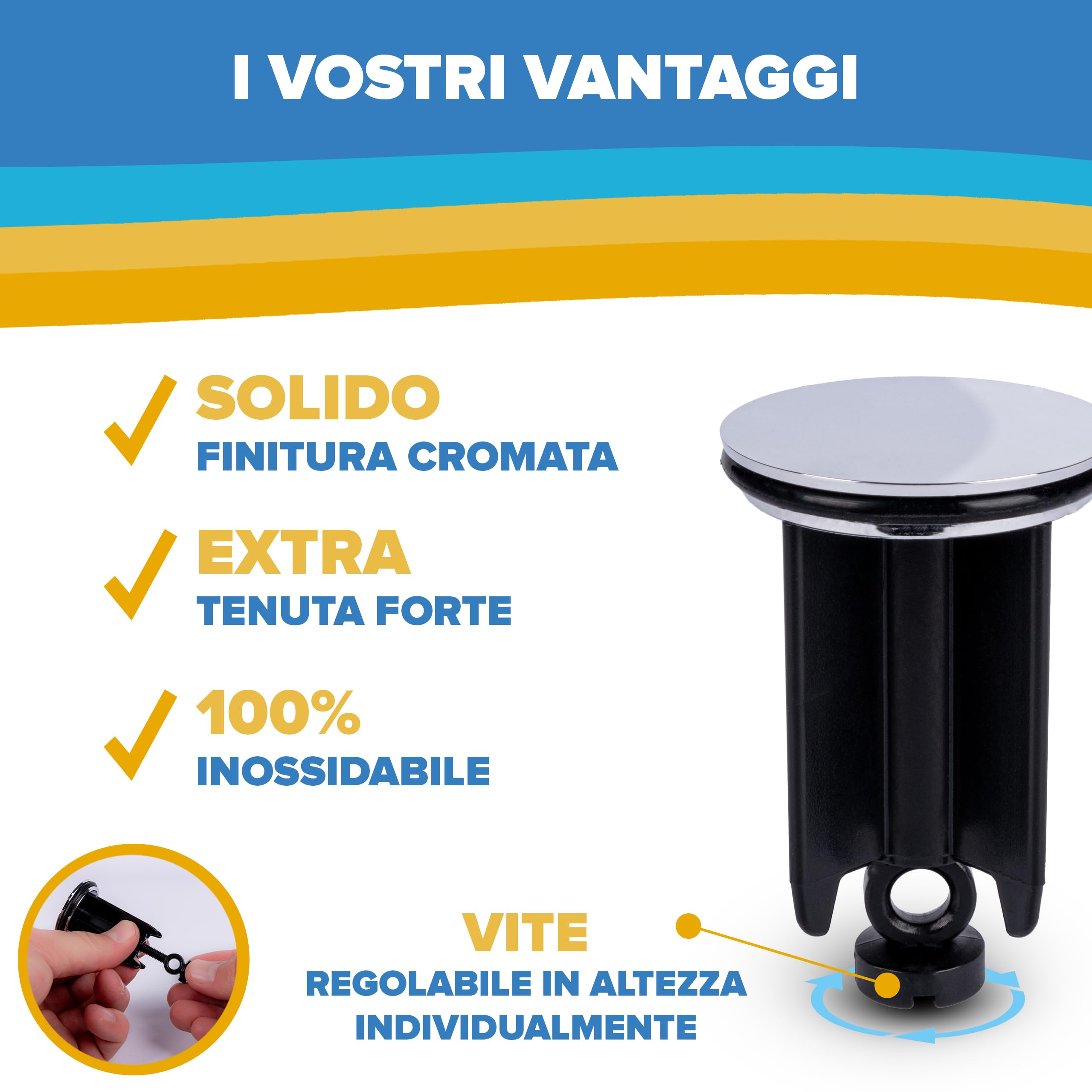 Tappo Per Lavello In Acciaio Inox - Diametro 40 Mm, Regolabile In Altezza, Con Guarnizione - Foto 6