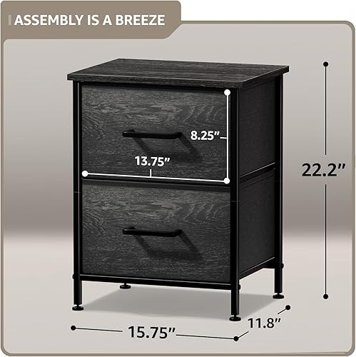 Vista 3 de Sorbus Cómoda de mesita de noche con 2 cajones de madera sintética, mesita de noche con almacenamiento para dormitorio, sala de estar, armario