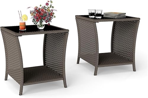 Miniatura 14 de kinbor Mesa auxiliar para exteriores, mesas de porche pequeñas, mesas auxiliares de mimbre, mesa auxiliar de patio para patio trasero piscina