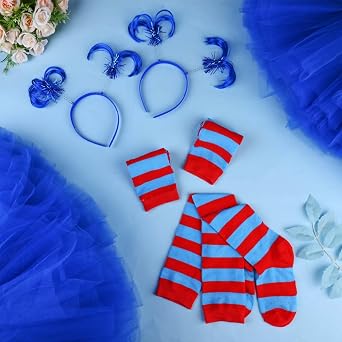 2 Set Kids World Book Day Thing Costume Include 5-layered Tutu Skirts Ponytail Headbands and Striped Knee Socks