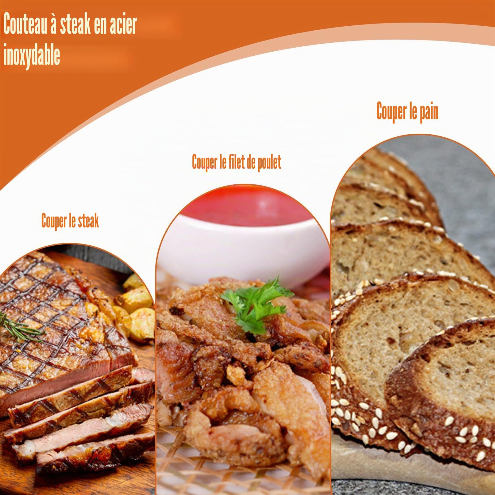 BAIFULAI Lot de 24 couverts pour steak, en acier inoxydable, avec manche en bois, set de couteaux et fourchettes à steak, pour 12 personnes
