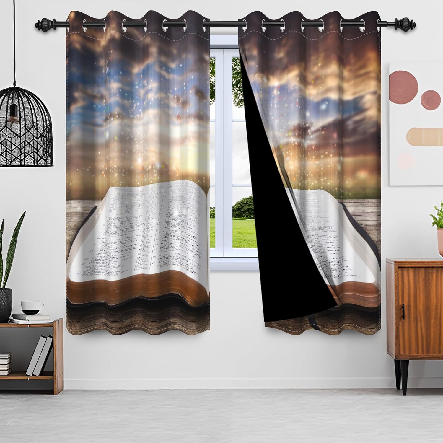 Holy Bible Blackout Curtains Resurrection of Jesus Window Curtains Jesus Christ Cross God Bless Christianity Easter Church Christmas Christian Window Treatments Room Decor,42x84 inch,2 Panels