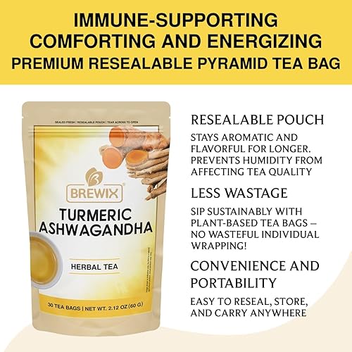 Vista 170 de BREWIX Bolsas de té de albahaca sagrada (15 bolsas de té piramidales) Camiseta con hojas de tulsi y manzanilla Sin cafeína, té de hierbas
